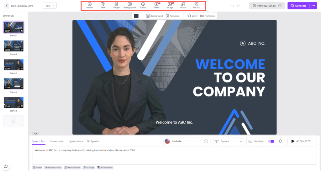 Next, use the Online Video Editor to customize the video according to your needs. It allows users to change the background, add music, and more. 